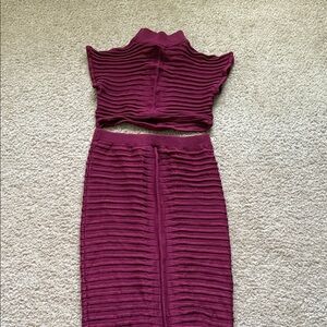 Forever 21 Burgundy Ribbed Pencil Skirt Set
